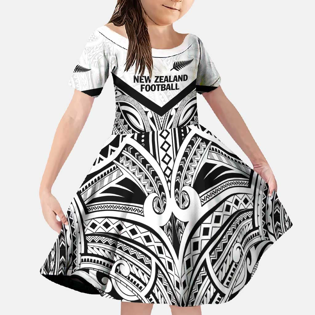 New Zealand Football Custom Family Matching Mermaid Dress and Hawaiian Shirt All White Fern Go Champions LT9 Daughter's Dress White - Polynesian Pride