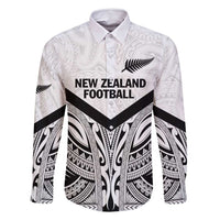 New Zealand Football Custom Family Matching Tank Maxi Dress and Hawaiian Shirt All White Fern Go Champions LT9 Dad's Shirt - Long Sleeve White - Polynesian Pride