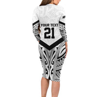 New Zealand Football Custom Long Sleeve Bodycon Dress All White Fern Go Champions