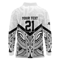 New Zealand Football Custom Long Sleeve Polo Shirt All White Fern Go Champions