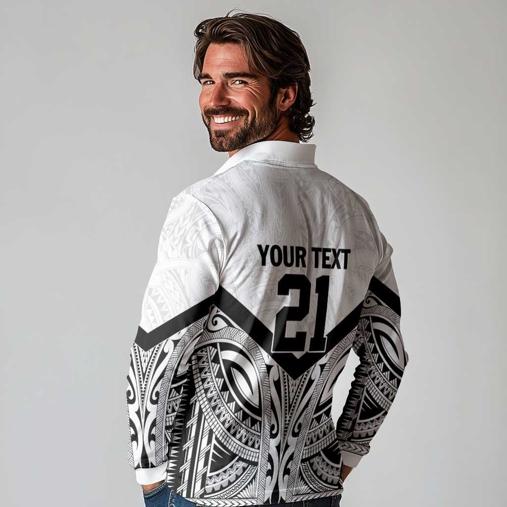 New Zealand Football Custom Long Sleeve Polo Shirt All White Fern Go Champions