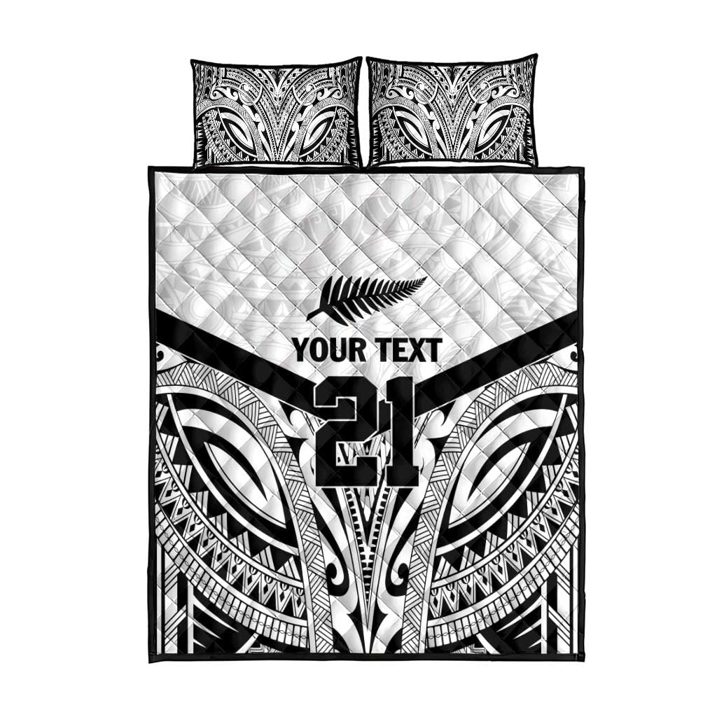 New Zealand Football Custom Quilt Bed Set All White Fern Go Champions