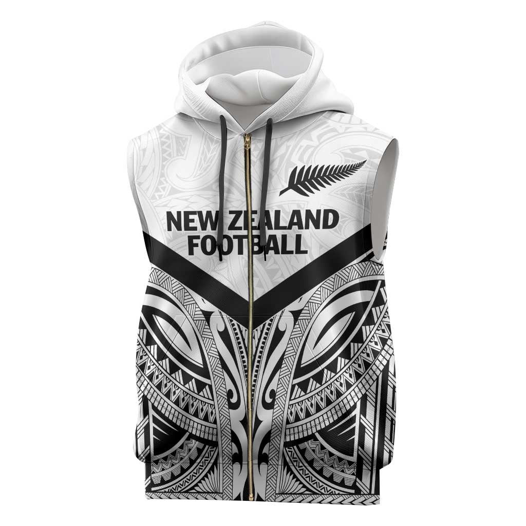 New Zealand Football Custom Sleeveless Zip Hoodie All White Fern Go Champions - Polynesian Pride