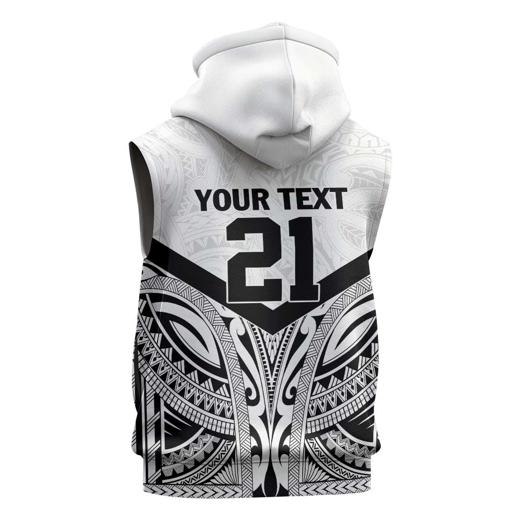 New Zealand Football Custom Sleeveless Zip Hoodie All White Fern Go Champions - Polynesian Pride
