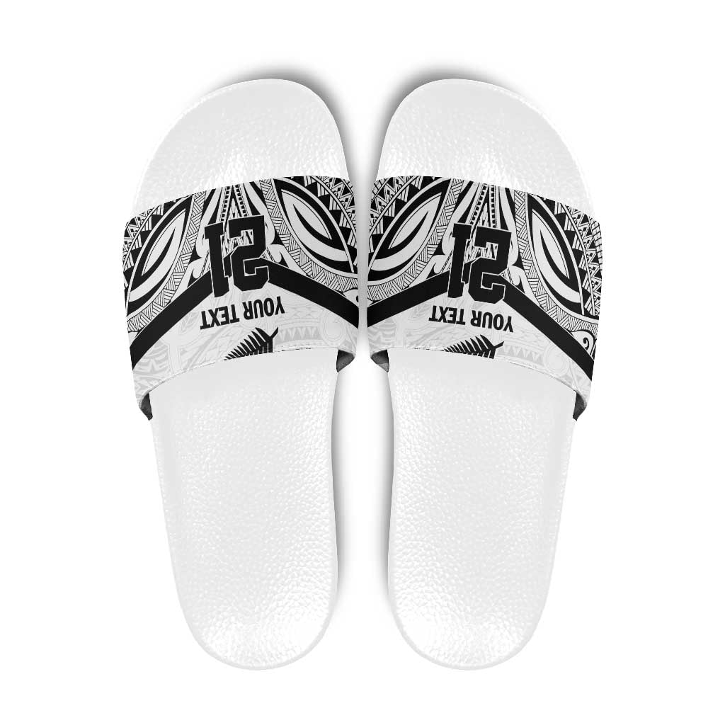 New Zealand Football Custom Slide Sandals All White Fern Go Champions - Polynesian Pride