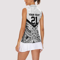 New Zealand Football Custom Women Sleeveless Polo Shirt All White Fern Go Champions