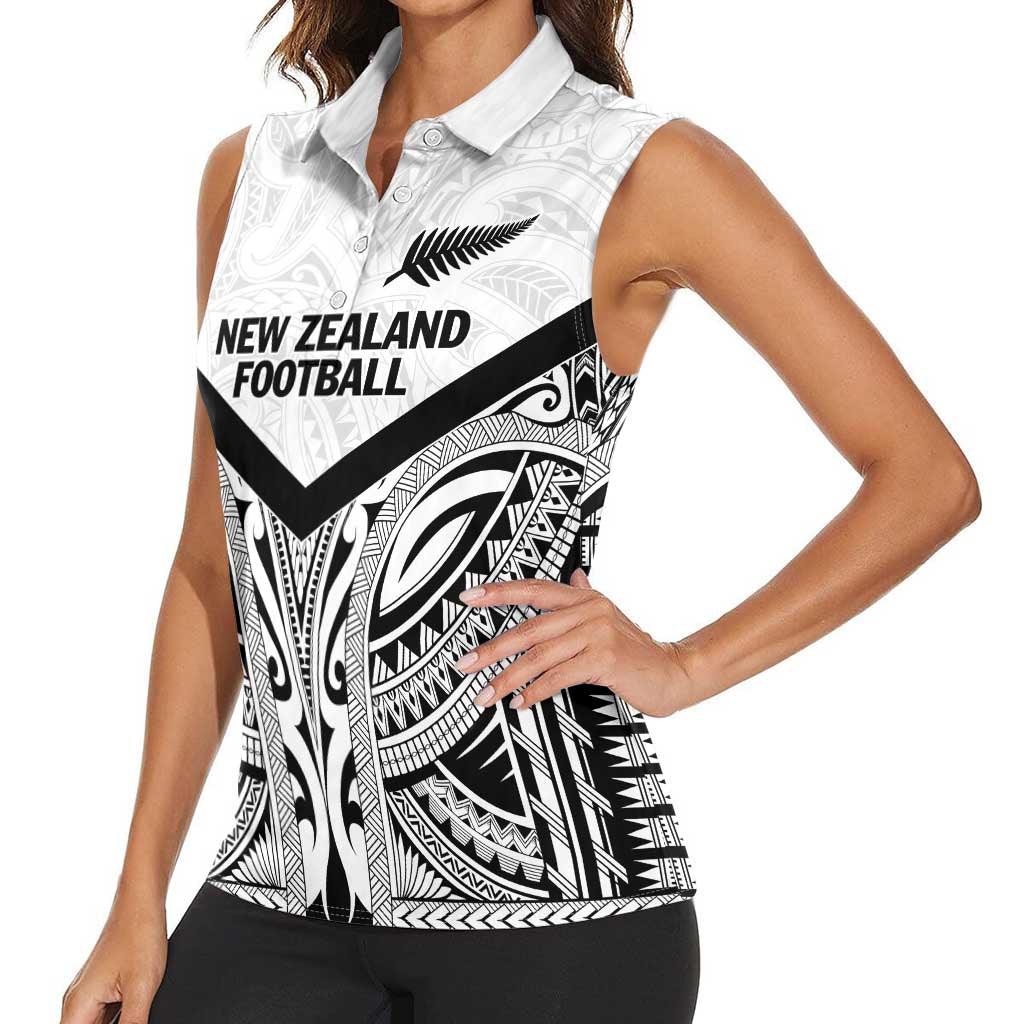 New Zealand Football Custom Women Sleeveless Polo Shirt All White Fern Go Champions