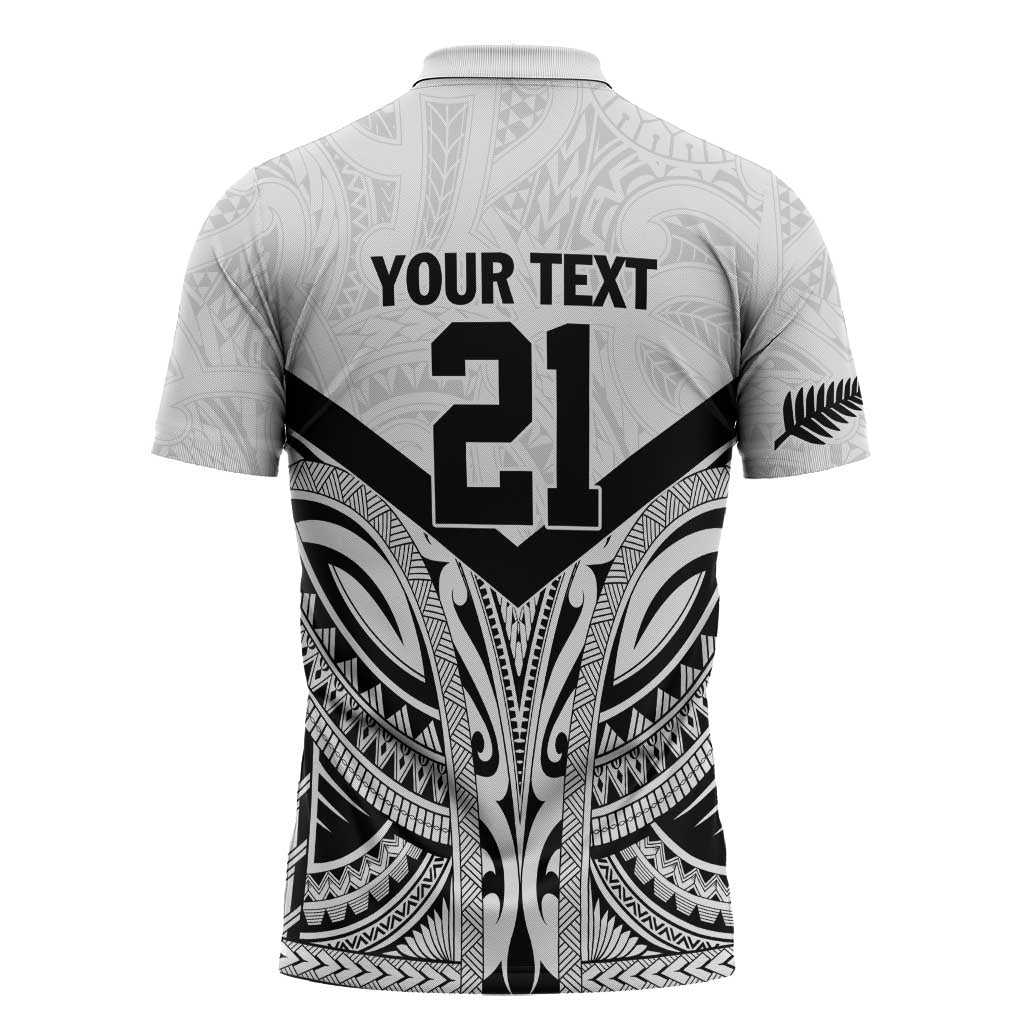 New Zealand Football Custom Zipper Polo Shirt All White Fern Go Champions - Polynesian Pride