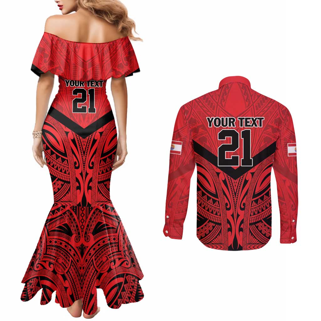 Tahiti Football Custom Couples Matching Mermaid Dress and Long Sleeve Button Shirt Toa Aito Go Champions