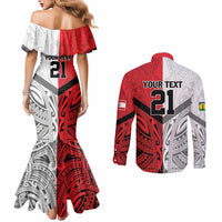 New Caledonia-Tahiti Football Custom Couples Matching Mermaid Dress and Long Sleeve Button Shirt Together Go Champions