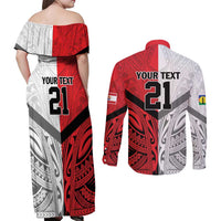 New Caledonia-Tahiti Football Custom Couples Matching Off Shoulder Maxi Dress and Long Sleeve Button Shirt Together Go Champions