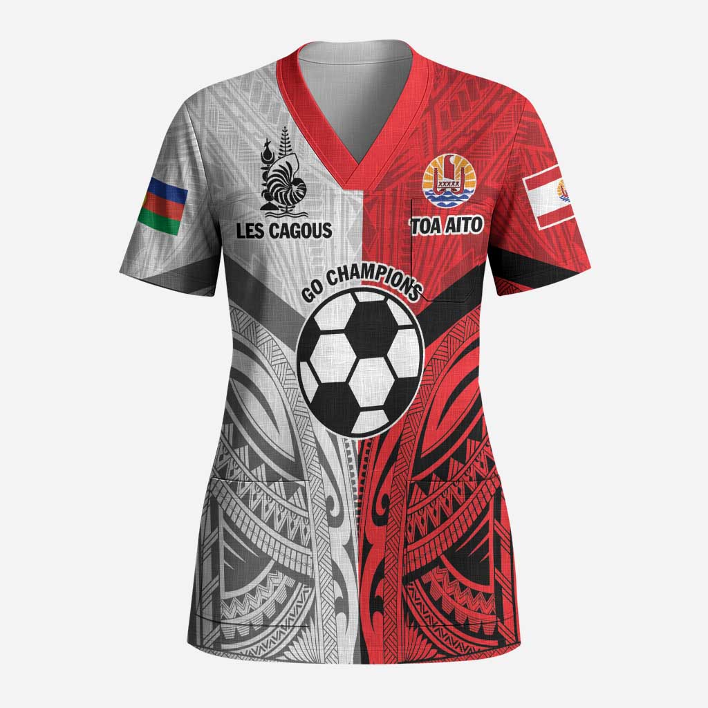 New Caledonia-Tahiti Football Custom Scrub Top Together Go Champions LT9 Adult Art - Polynesian Pride