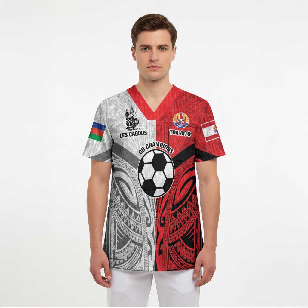New Caledonia-Tahiti Football Custom Scrub Top Together Go Champions - Polynesian Pride