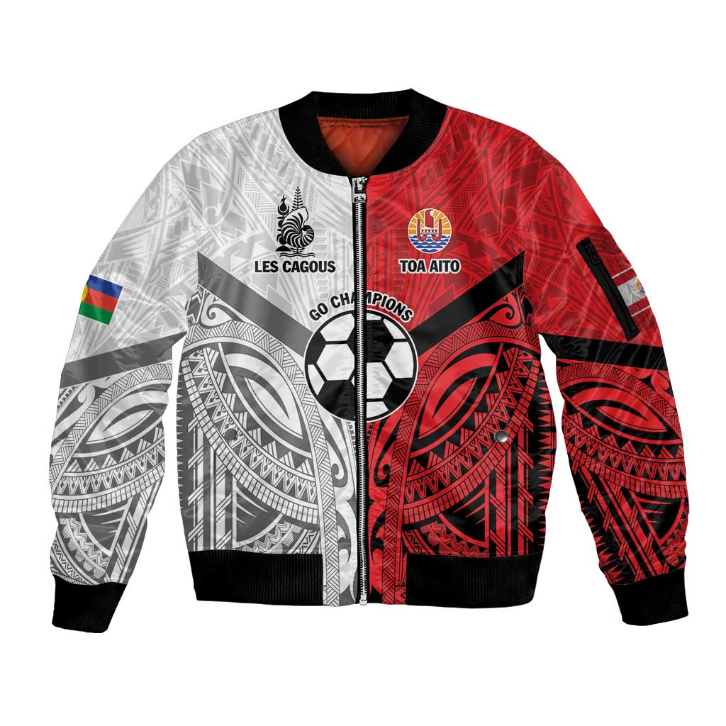 New Caledonia-Tahiti Football Custom Sleeve Zip Bomber Jacket Together Go Champions LT9 Unisex Art - Polynesian Pride