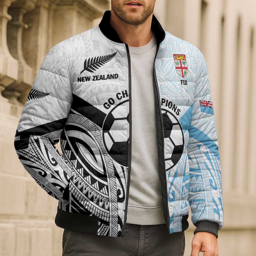 New Zealand-Fiji Football Custom Bomber Puffer Jacket Together Go Champions - Polynesian Pride