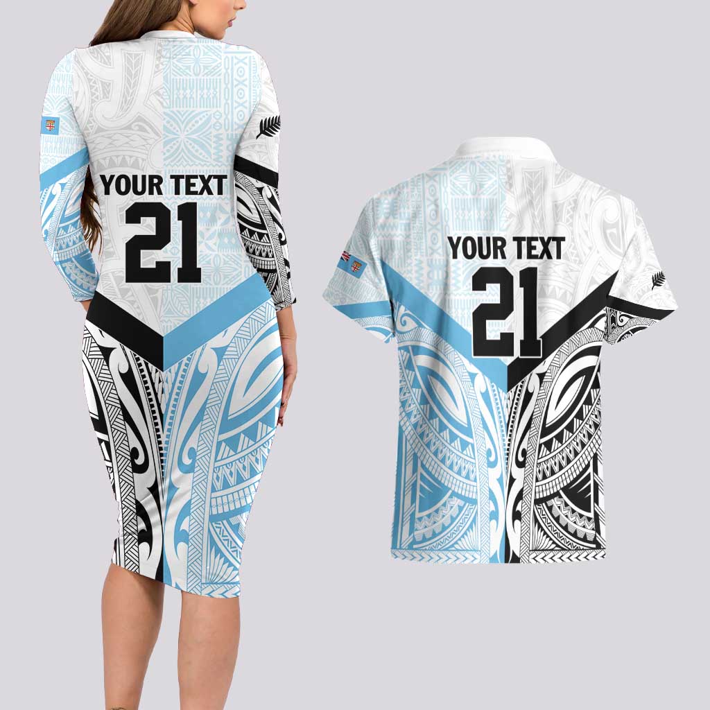 New Zealand-Fiji Football Custom Couples Matching Long Sleeve Bodycon Dress and Hawaiian Shirt Together Go Champions