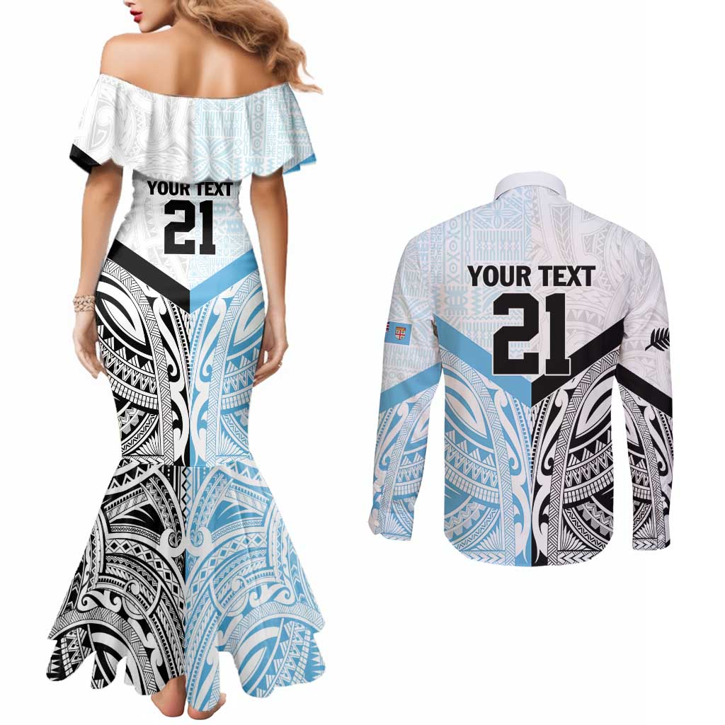 New Zealand-Fiji Football Custom Couples Matching Mermaid Dress and Long Sleeve Button Shirt Together Go Champions
