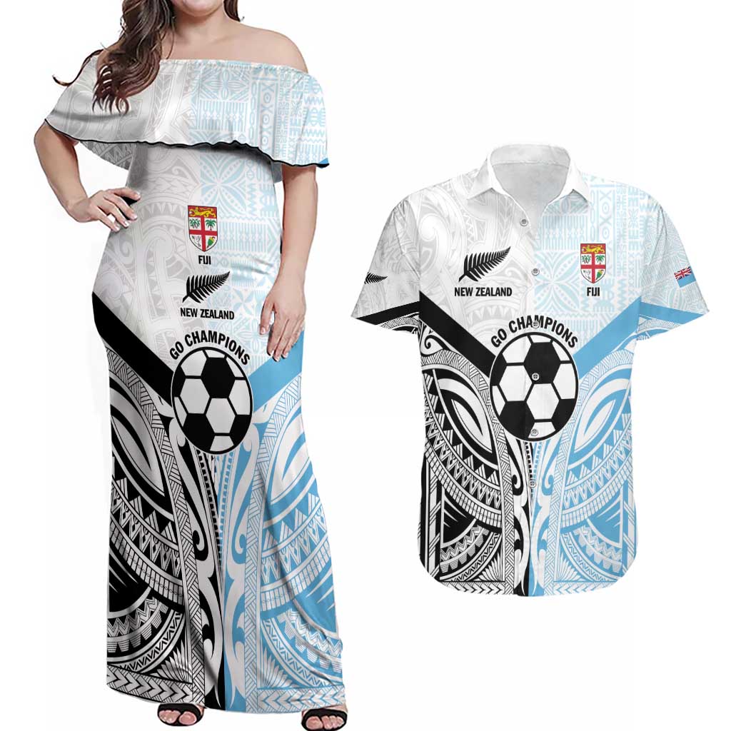 New Zealand-Fiji Football Custom Couples Matching Off Shoulder Maxi Dress and Hawaiian Shirt Together Go Champions