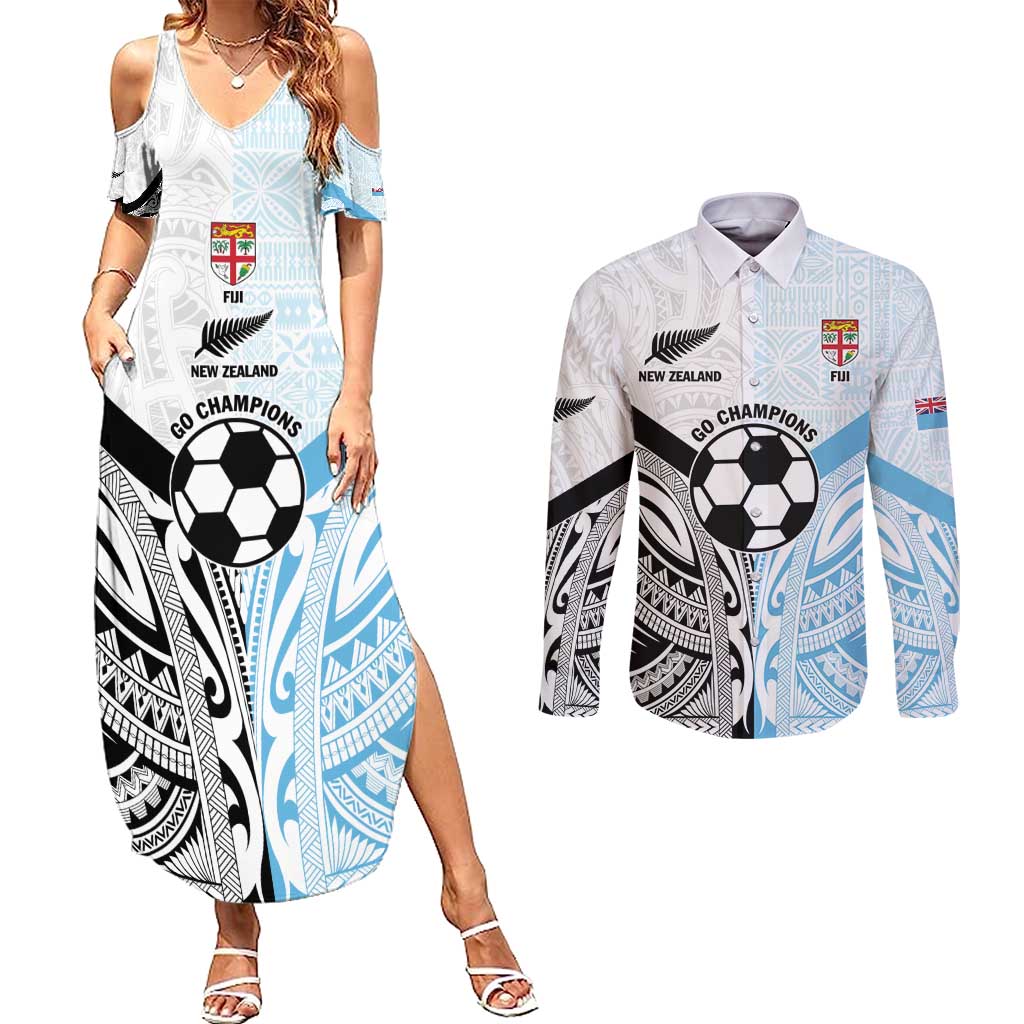 New Zealand-Fiji Football Custom Couples Matching Summer Maxi Dress and Long Sleeve Button Shirt Together Go Champions