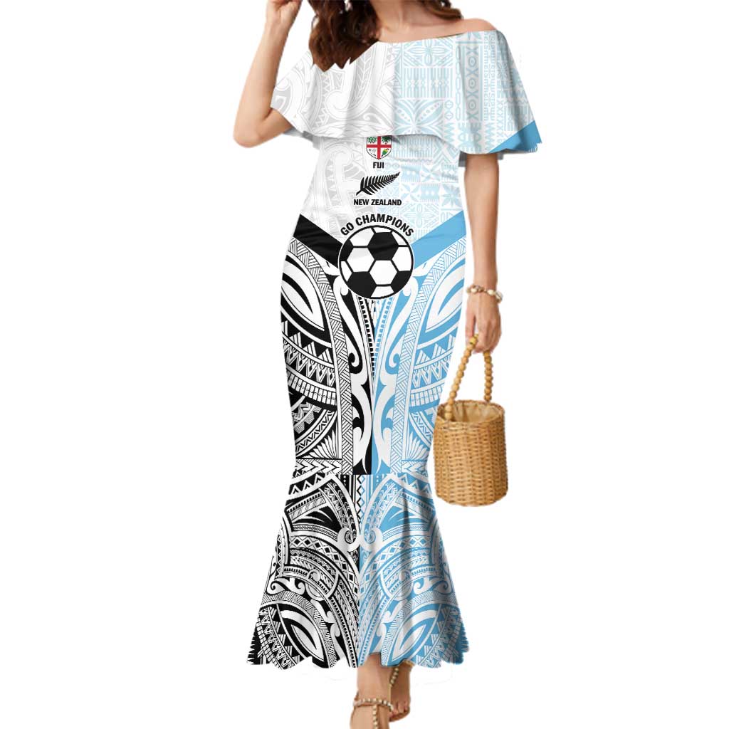 New Zealand-Fiji Football Custom Family Matching Mermaid Dress and Hawaiian Shirt Together Go Champions