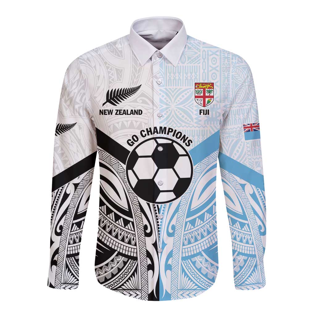 New Zealand-Fiji Football Custom Long Sleeve Button Shirt Together Go Champions