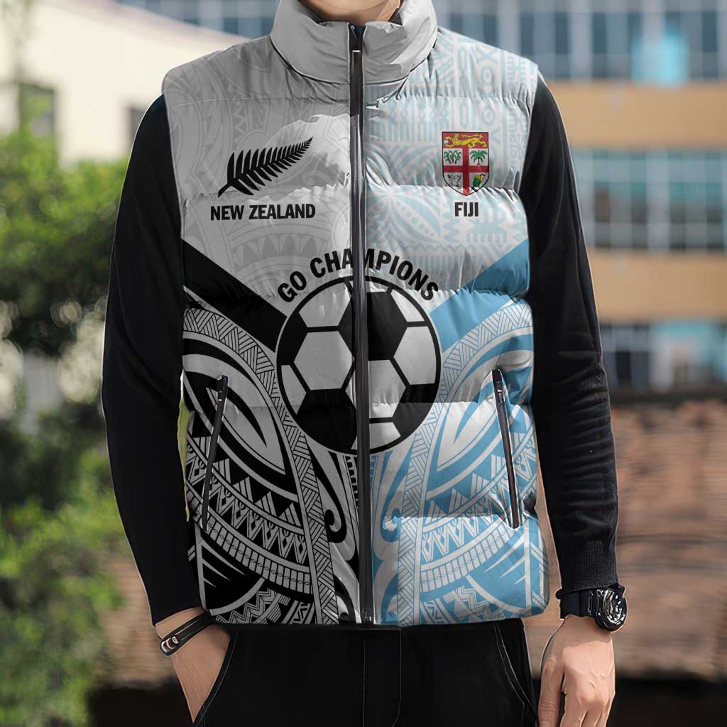 New Zealand-Fiji Football Custom Sleeveless Puffer Jacket Together Go Champions - Polynesian Pride