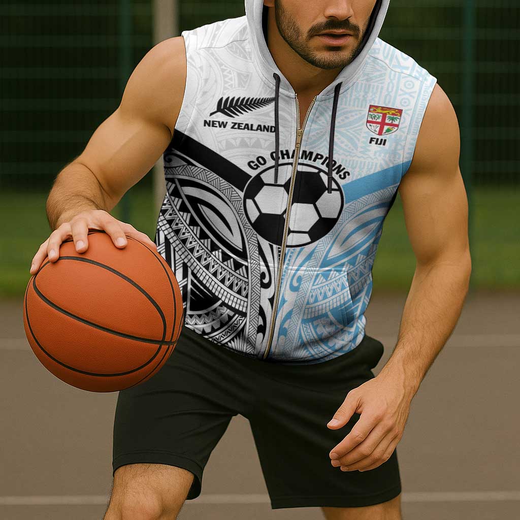 New Zealand-Fiji Football Custom Sleeveless Zip Hoodie Together Go Champions - Polynesian Pride