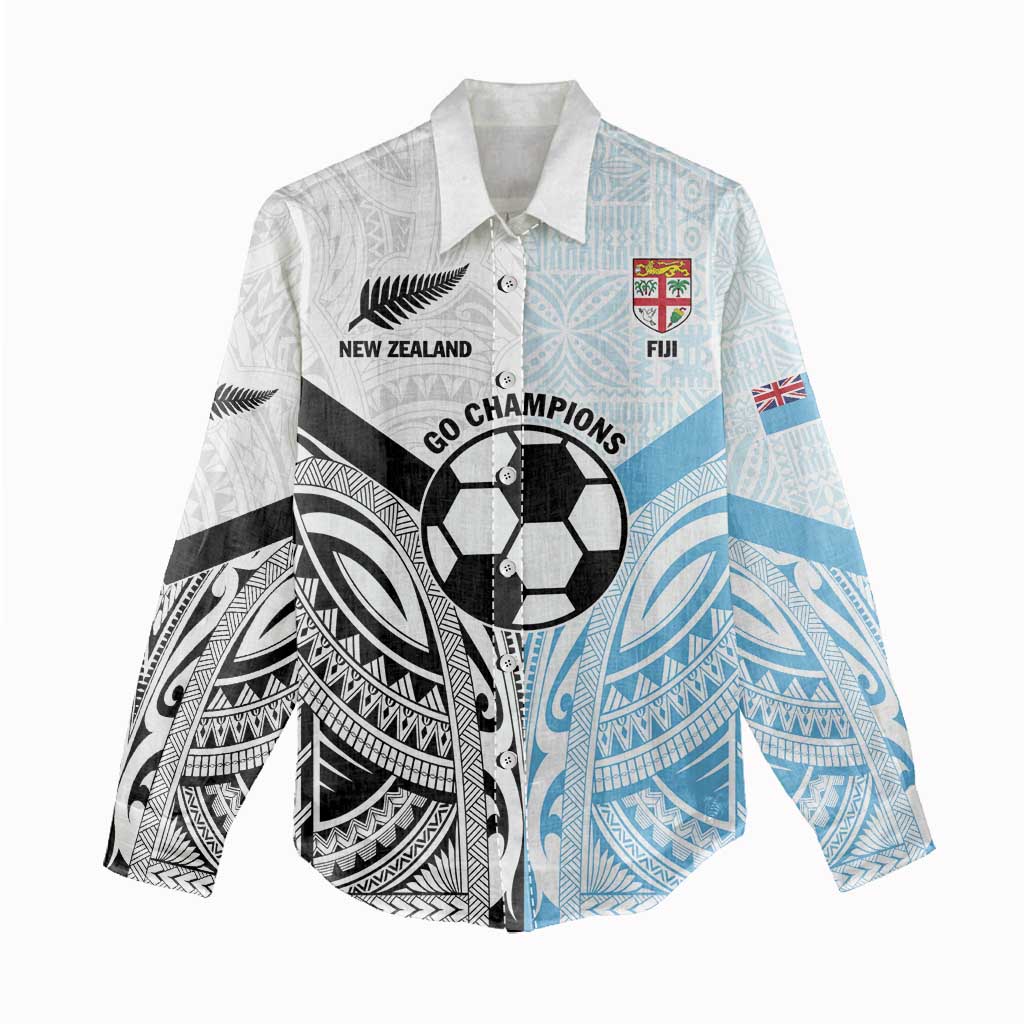 New Zealand-Fiji Football Custom Women Casual Shirt Together Go Champions