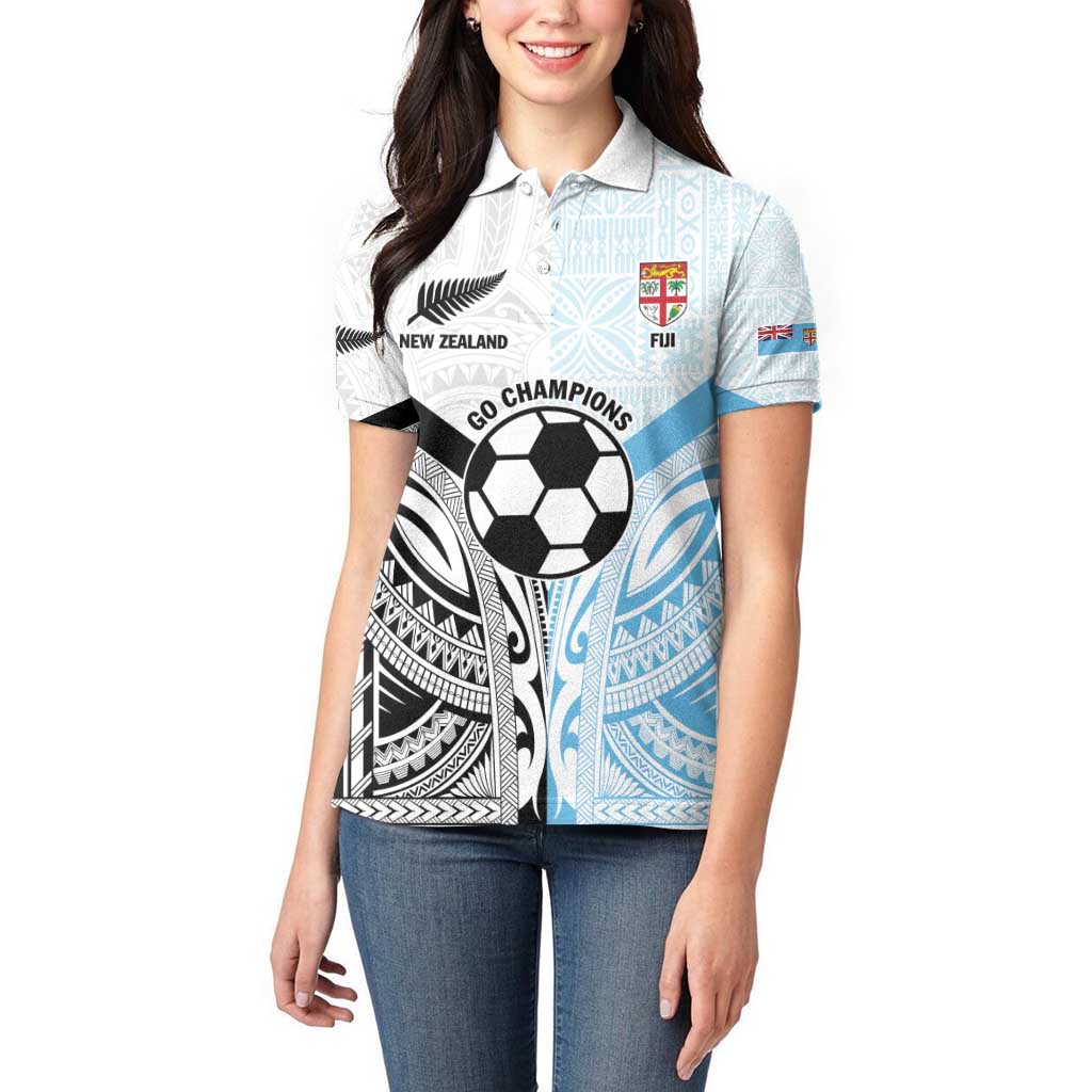 New Zealand-Fiji Football Custom Women Polo Shirt Together Go Champions