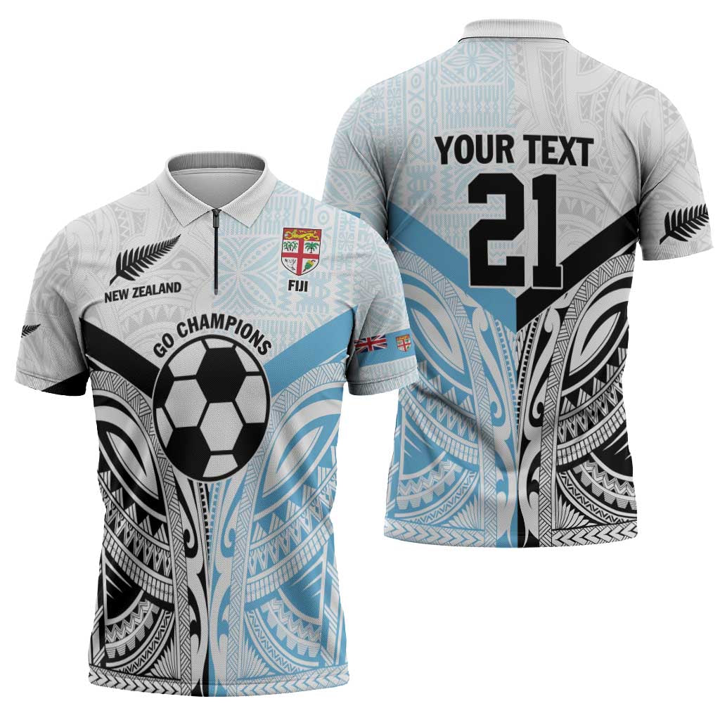 New Zealand-Fiji Football Custom Zipper Polo Shirt Together Go Champions - Polynesian Pride