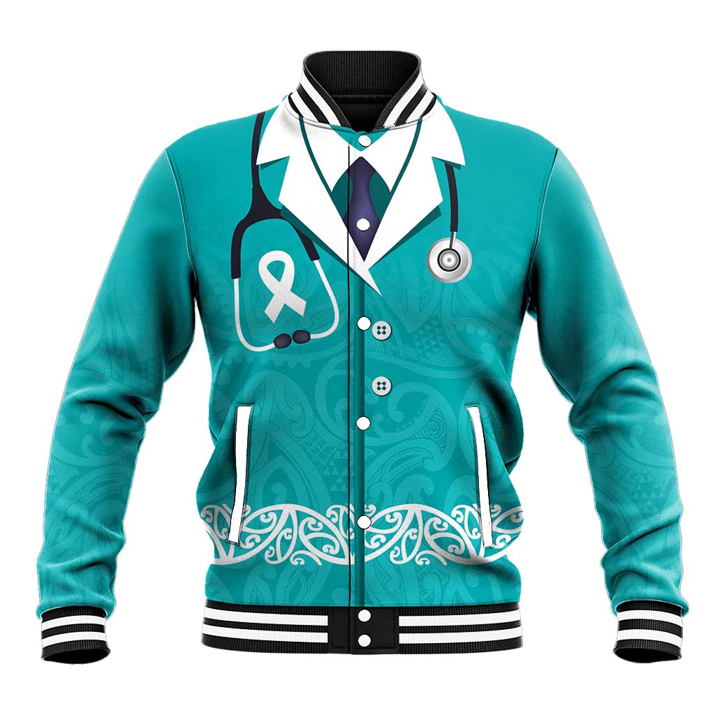 New Zealand Nurses Week Baseball Jacket Maori Kowhaiwhai Cyan Tribal