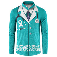 New Zealand Nurses Week Button Sweatshirt Maori Kowhaiwhai Cyan Tribal LT9 Cyan - Polynesian Pride