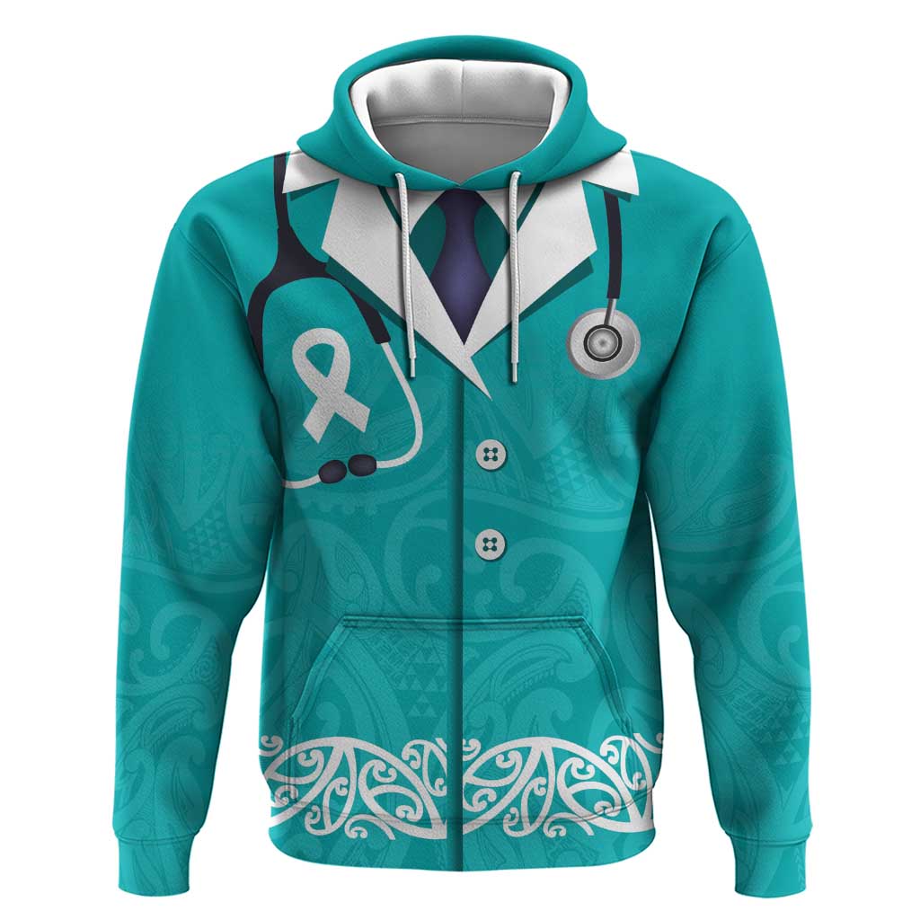 New Zealand Nurses Week Hoodie Maori Kowhaiwhai Cyan Tribal