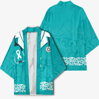 New Zealand Nurses Week Kimono Maori Kowhaiwhai Cyan Tribal LT9 - Polynesian Pride