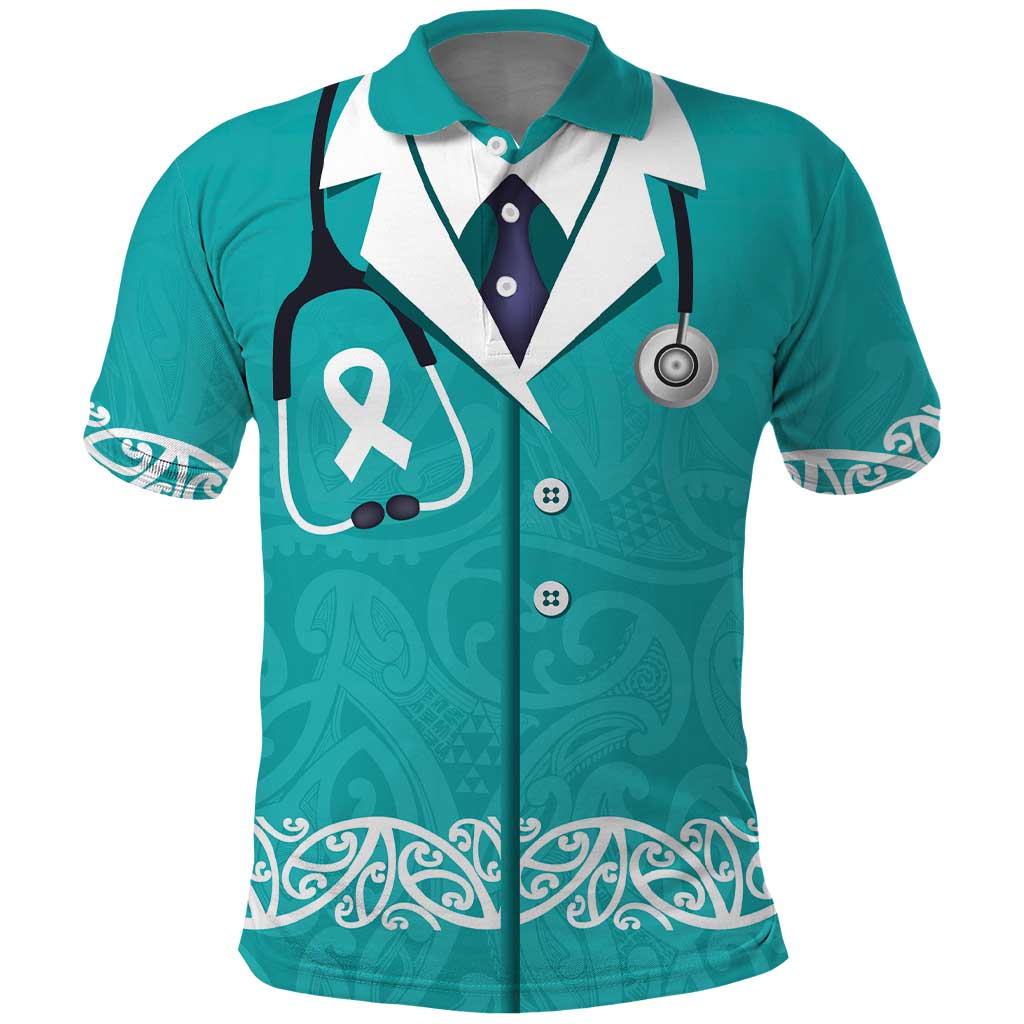 New Zealand Nurses Week Polo Shirt Maori Kowhaiwhai Cyan Tribal