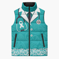 New Zealand Nurses Week Sleeveless Puffer Jacket Maori Kowhaiwhai Cyan Tribal