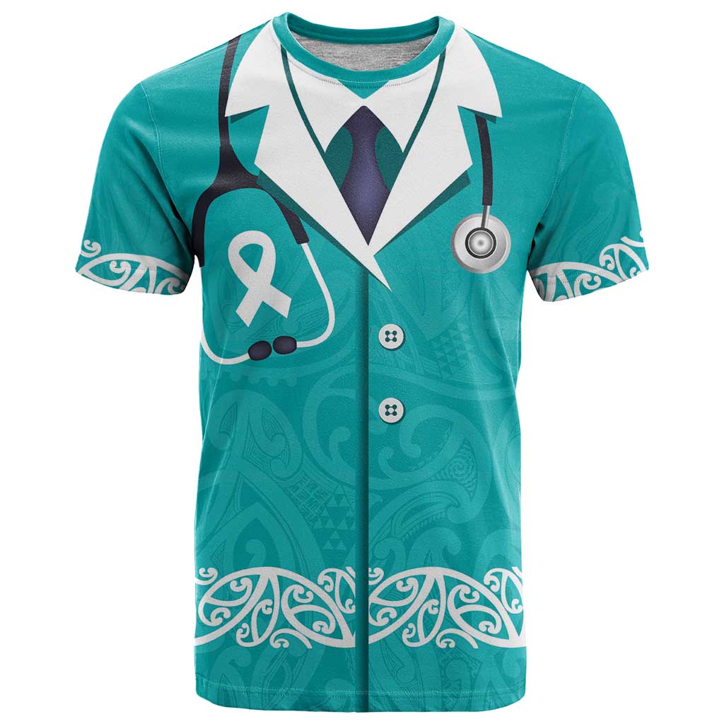 New Zealand Nurses Week T Shirt Maori Kowhaiwhai Cyan Tribal