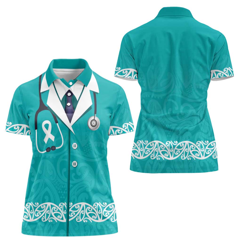 New Zealand Nurses Week Women Polo Shirt Maori Kowhaiwhai Cyan Tribal