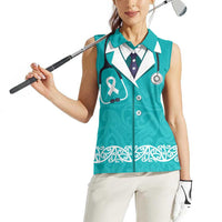 New Zealand Nurses Week Women Sleeveless Polo Shirt Maori Kowhaiwhai Cyan Tribal