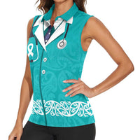 New Zealand Nurses Week Women Sleeveless Polo Shirt Maori Kowhaiwhai Cyan Tribal
