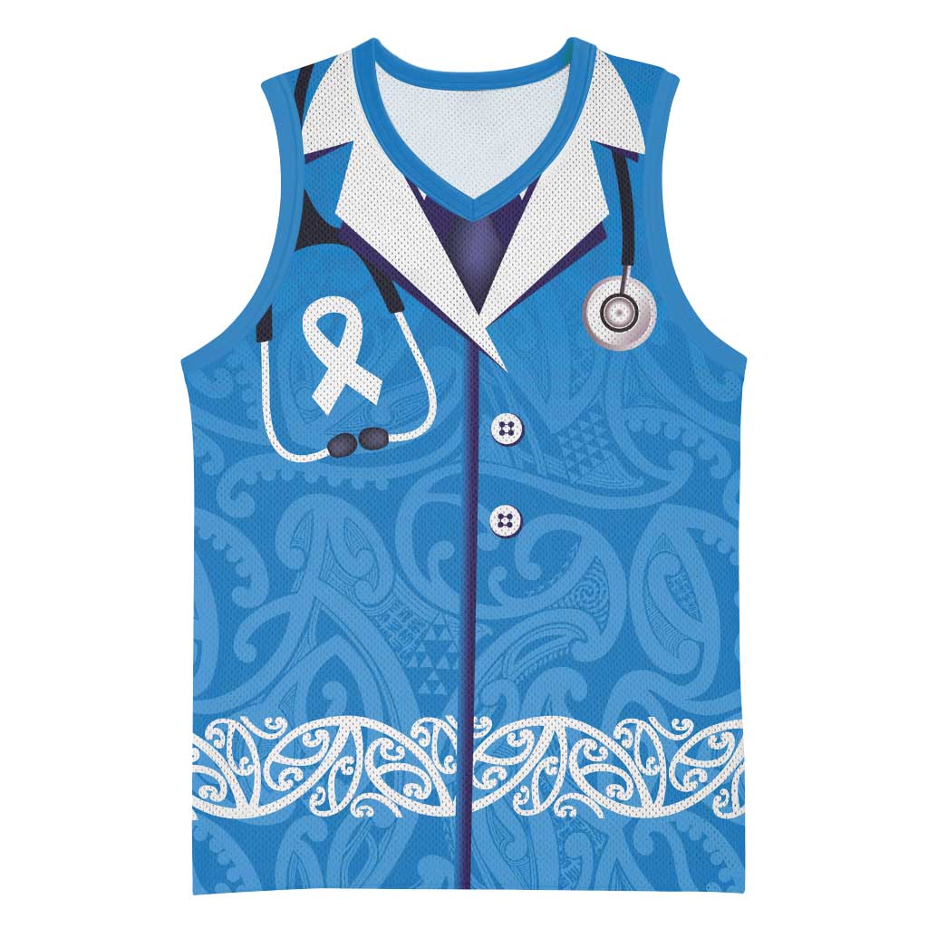 New Zealand Nurses Week Basketball Jersey Maori Kowhaiwhai Blue Tribal