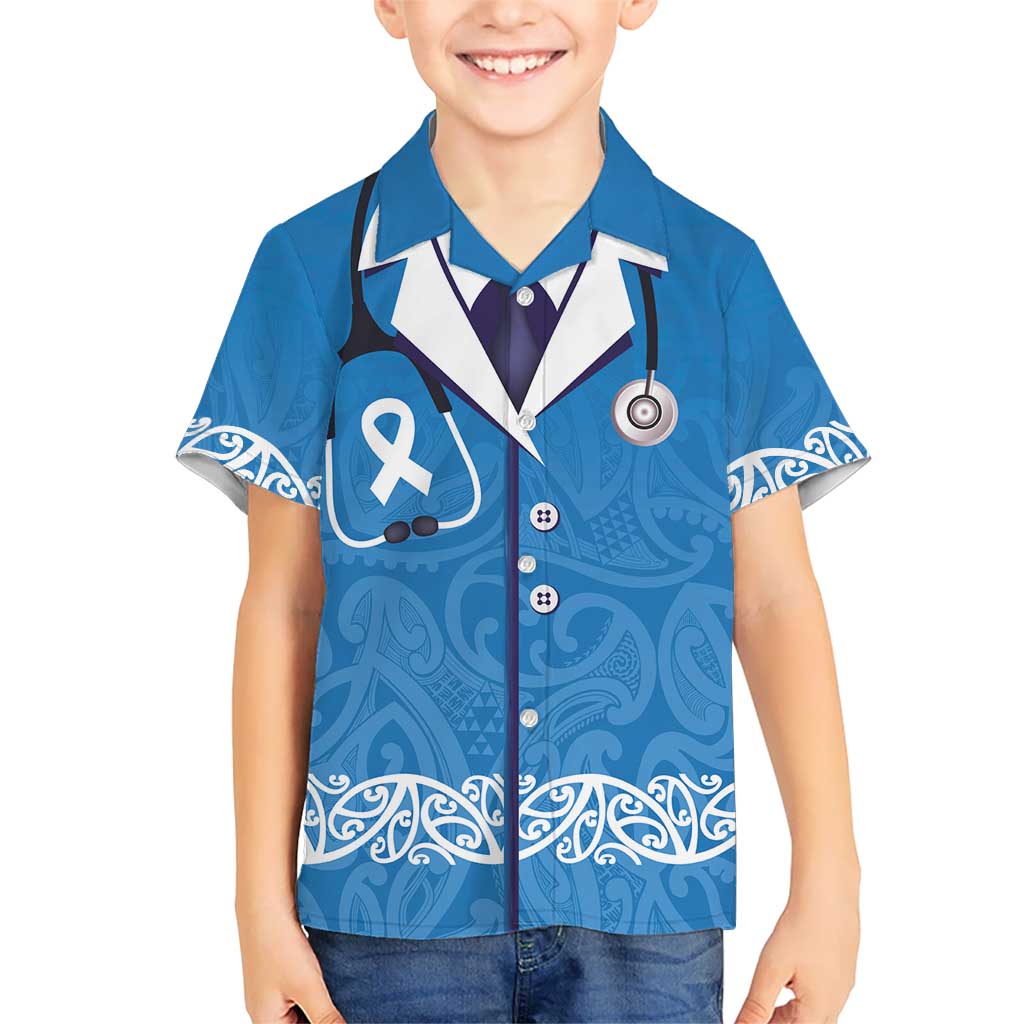 New Zealand Nurses Week Kid Hawaiian Shirt Maori Kowhaiwhai Blue Tribal