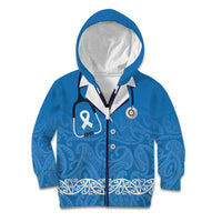 New Zealand Nurses Week Kid Hoodie Maori Kowhaiwhai Blue Tribal