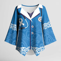 New Zealand Nurses Week Kimono Sleeve Blouse Maori Kowhaiwhai Blue Tribal