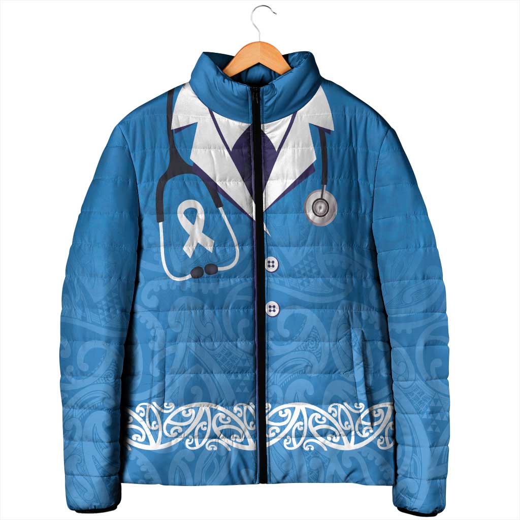 New Zealand Nurses Week Padded Jacket Maori Kowhaiwhai Blue Tribal LT9 - Polynesian Pride