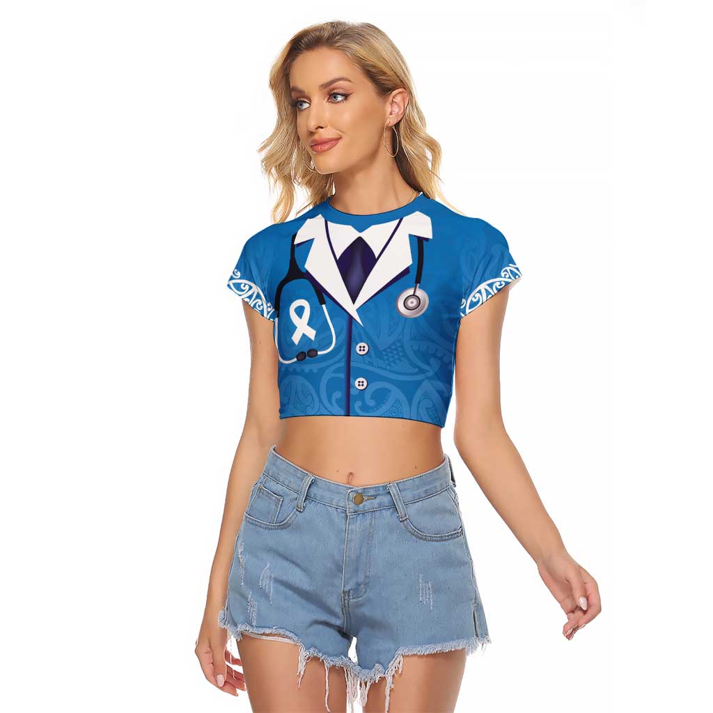 New Zealand Nurses Week Raglan Cropped T Shirt Maori Kowhaiwhai Blue Tribal
