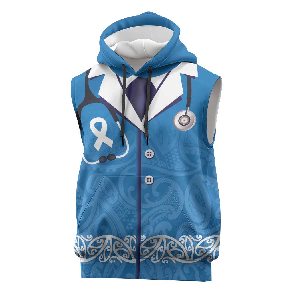 New Zealand Nurses Week Sleeveless Hoodie Maori Kowhaiwhai Blue Tribal