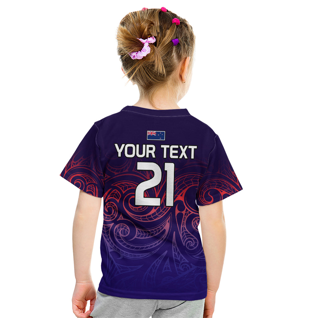 (Custom Text And Number) New Zealand Auckland Cricket Kid T Shirt Maori Traditional Ethnic Style LT9 - Polynesian Pride