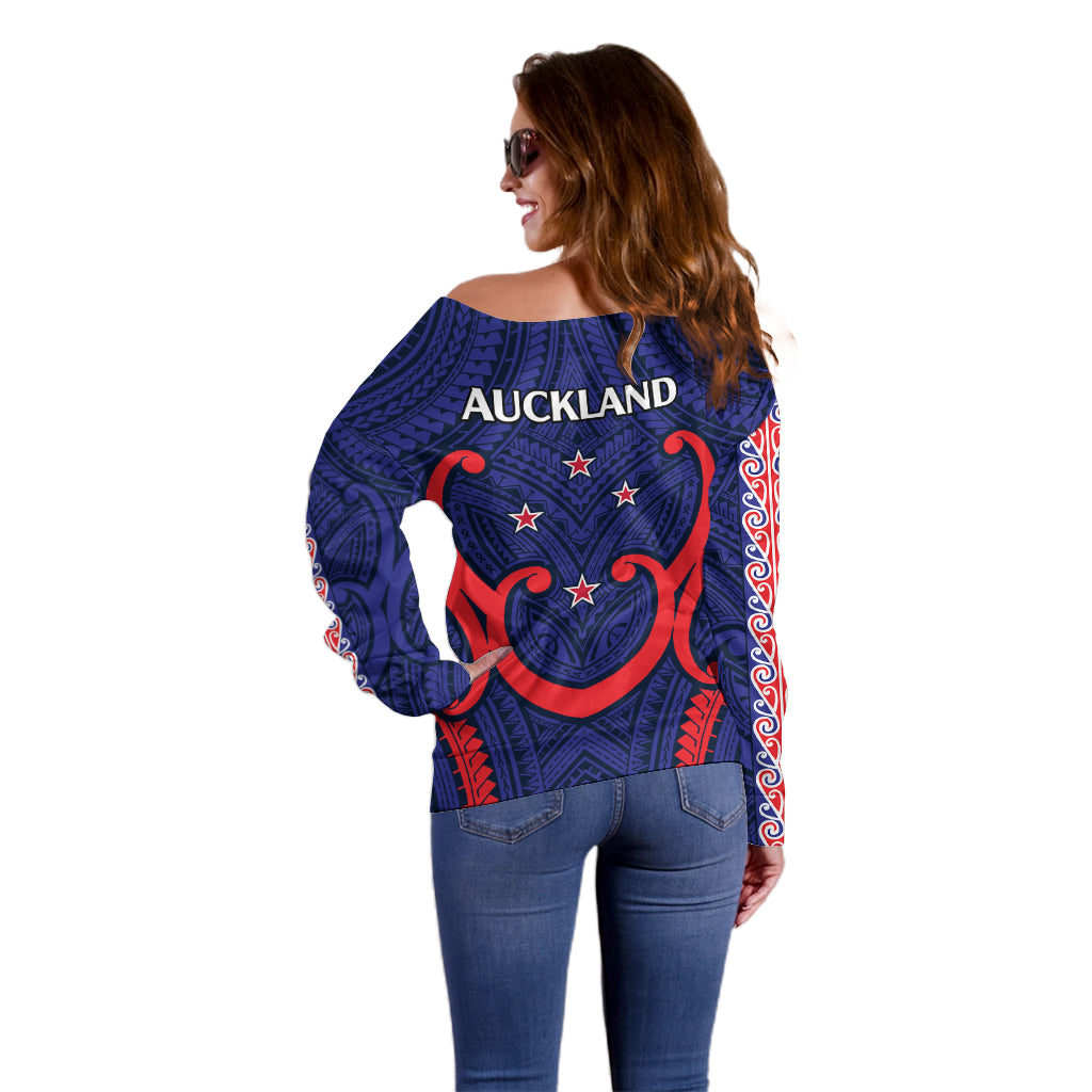 New Zealand Auckland Cricket Off Shoulder Sweater Polynesian with Maori Koru LT9 - Polynesian Pride
