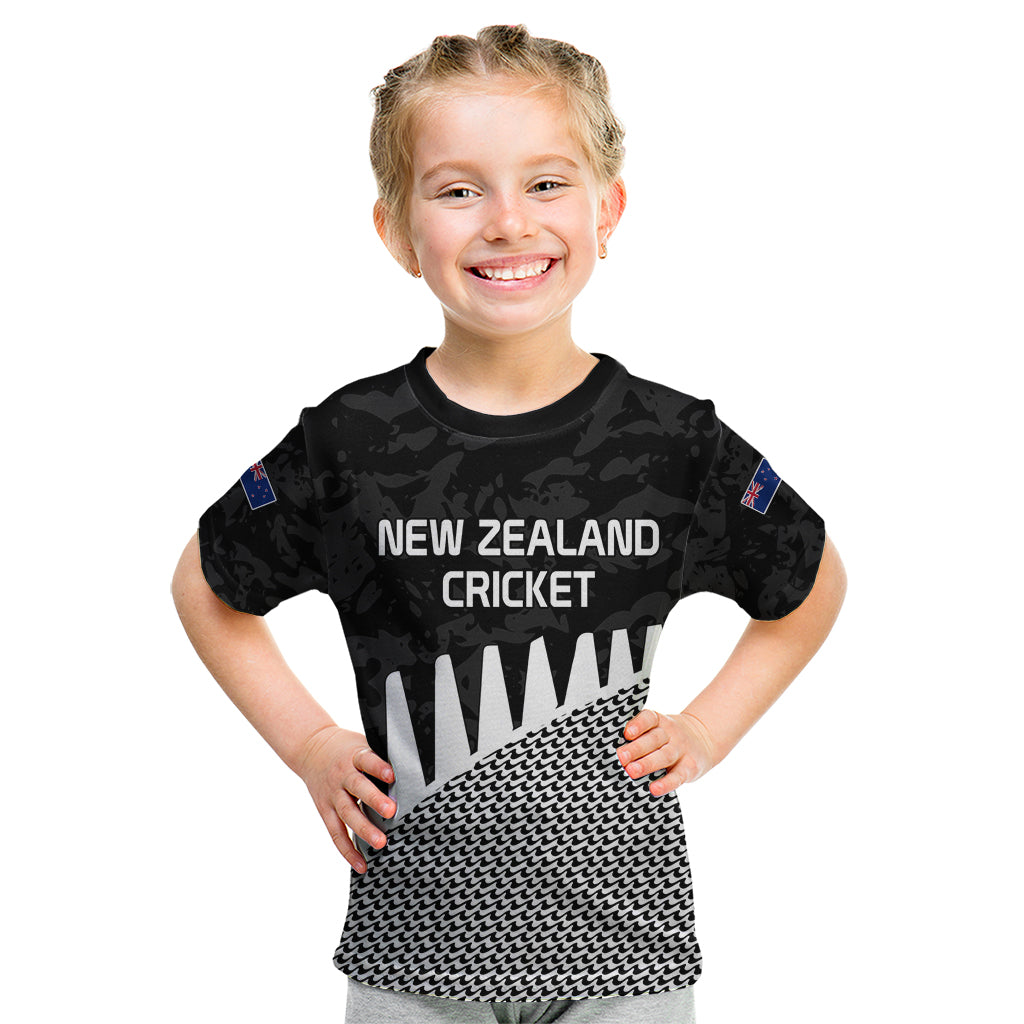(Custom Text And Number) New Zealand Cricket Kid T Shirt Black Cap Sporty Style No1 LT9 Black - Polynesian Pride
